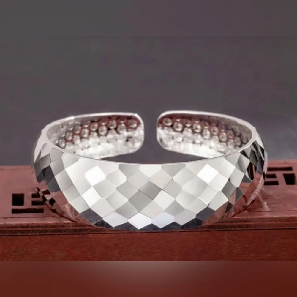 Silver Geometric Patterned Cuff Bracelet
